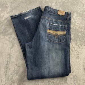 Urban Pipeline Low Rise Bootcut Jeans Mens 36x32” Blue Denim Distressed Y2K